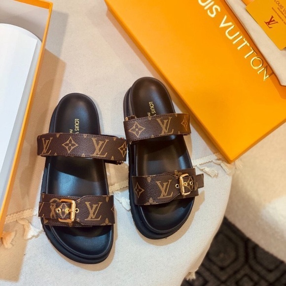 Louis Vuitton Brown Monogram Slide Sandals - Picture 1 of 6